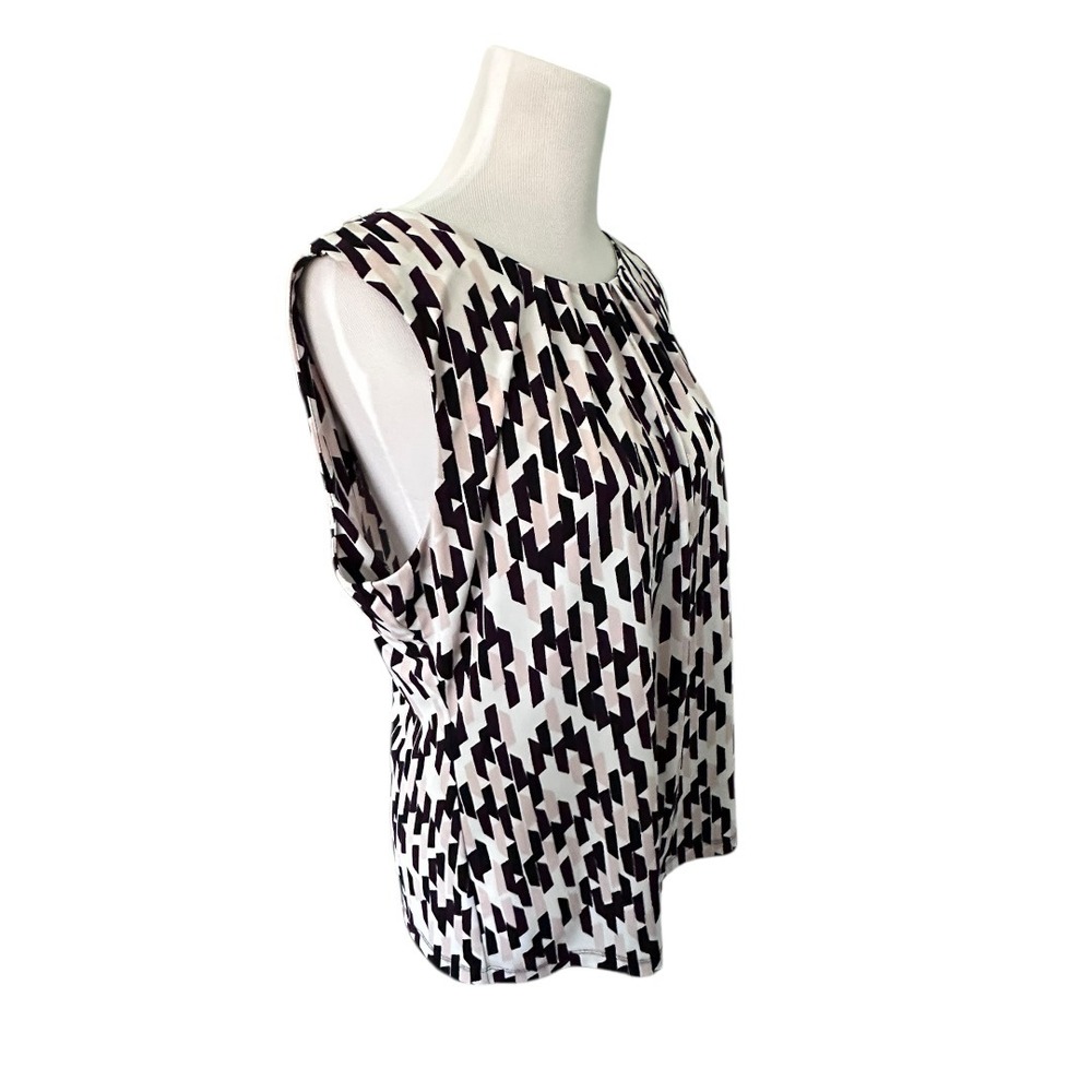 Calvin Klein Blouse Womens XL Pink Black Geometric Pleated Shell Polyester - Picture 7 of 16